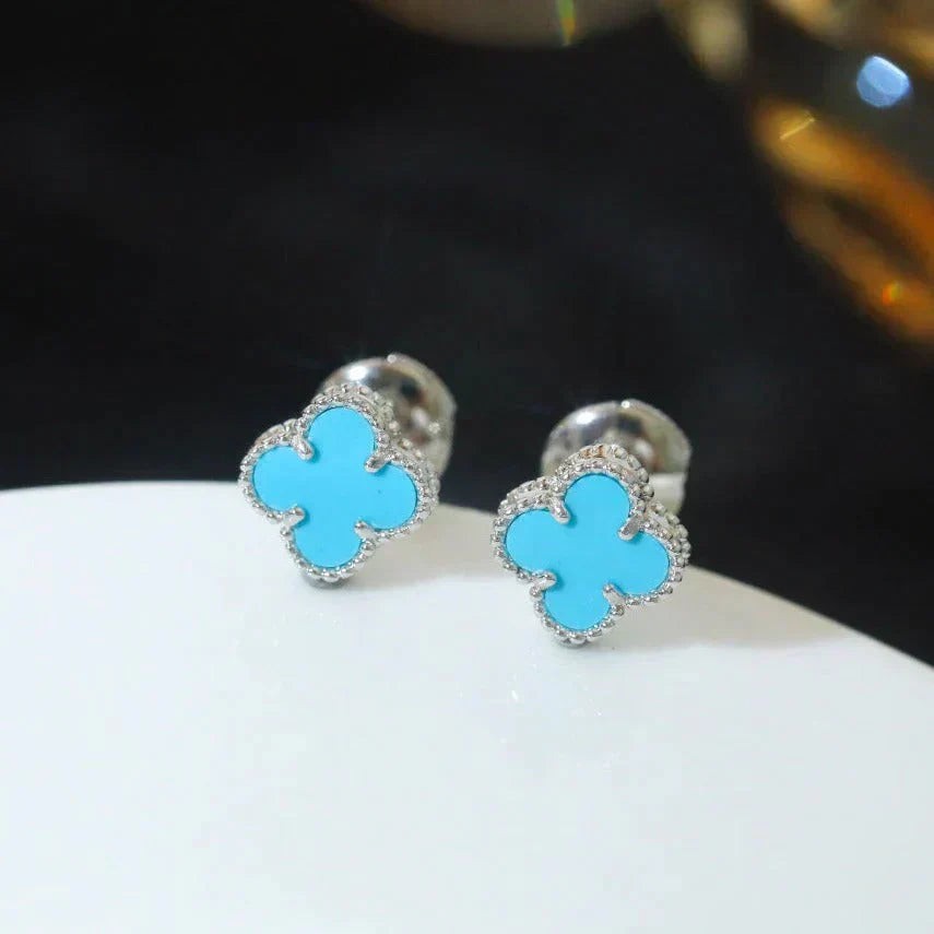 [Panda Jewelry]CLOVER MINI 9.5MM ONYX STUD EARRINGS SILVER