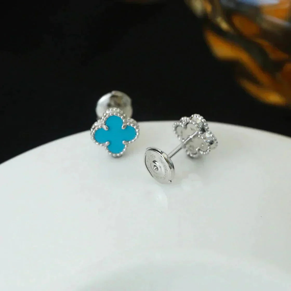 [Panda Jewelry]CLOVER MINI 9.5MM ONYX STUD EARRINGS SILVER