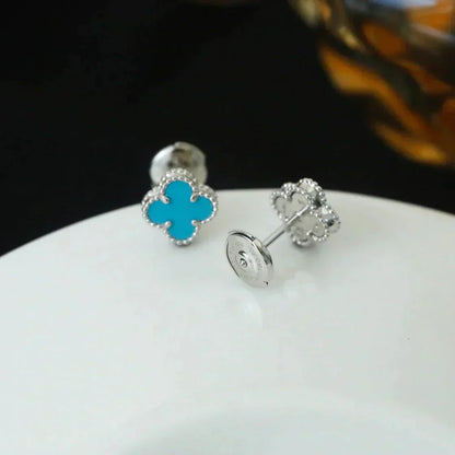 [Panda Jewelry]CLOVER MINI 9.5MM ONYX STUD EARRINGS SILVER