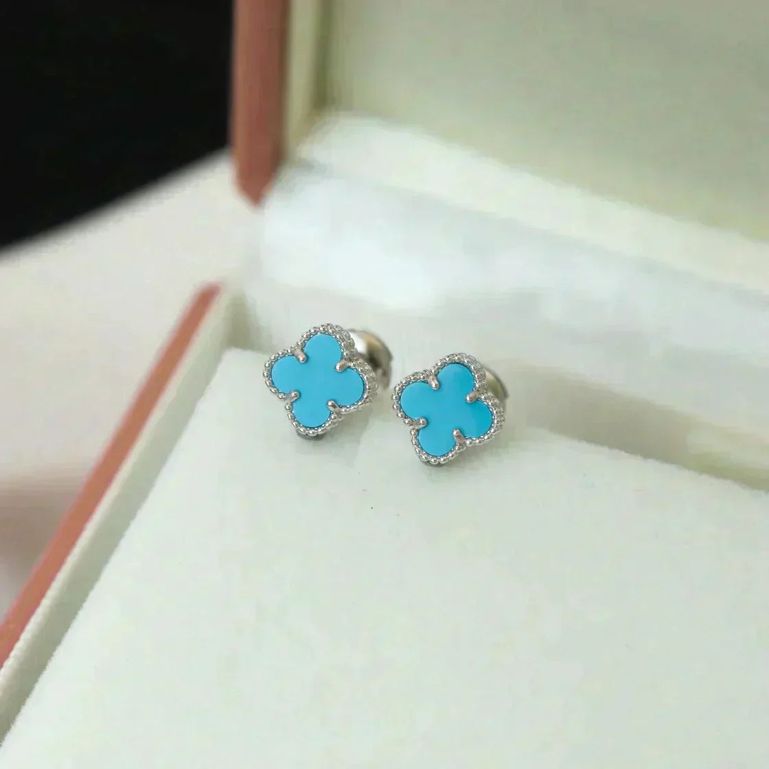 [Panda Jewelry]CLOVER MINI 9.5MM ONYX STUD EARRINGS SILVER