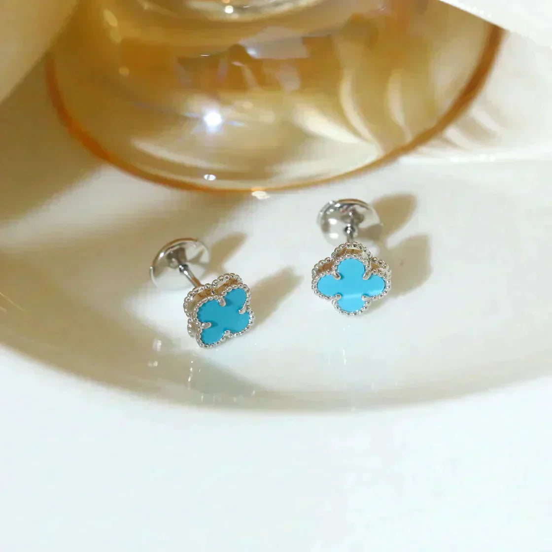 [Panda Jewelry]CLOVER MINI 9.5MM ONYX STUD EARRINGS SILVER