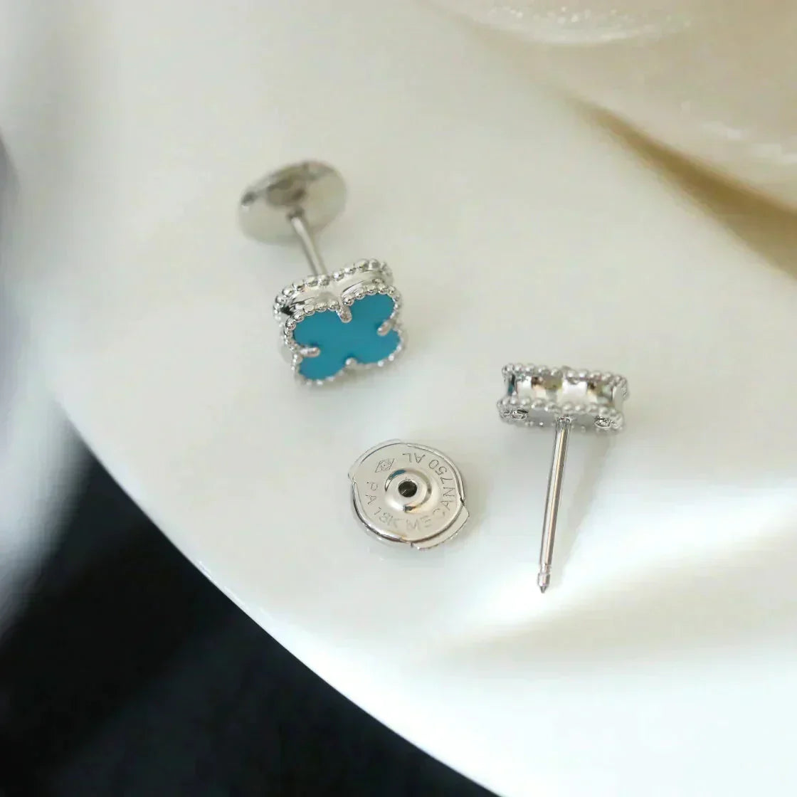 [Panda Jewelry]CLOVER MINI 9.5MM ONYX STUD EARRINGS SILVER