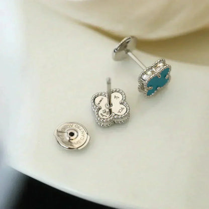 [Panda Jewelry]CLOVER MINI 9.5MM ONYX STUD EARRINGS SILVER