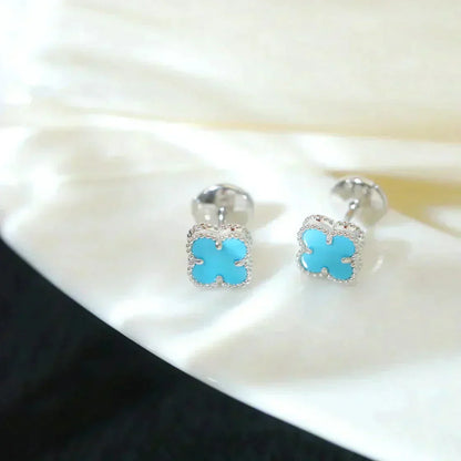 [Panda Jewelry]CLOVER MINI 9.5MM ONYX STUD EARRINGS SILVER