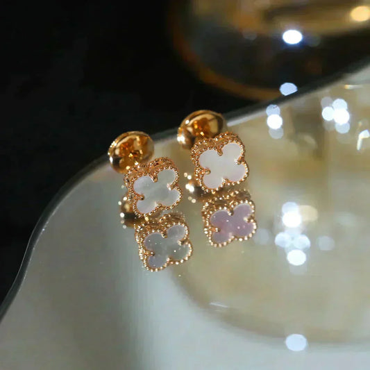 [Panda Jewelry]CLOVER MINI 9.5MM WHITE MOP EARRINGS