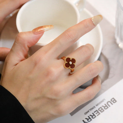 [Panda Jewelry]CLOVER CARNELIAN RING ROSE GOLD DIAMOND