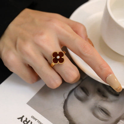 [Panda Jewelry]CLOVER CARNELIAN RING ROSE GOLD DIAMOND