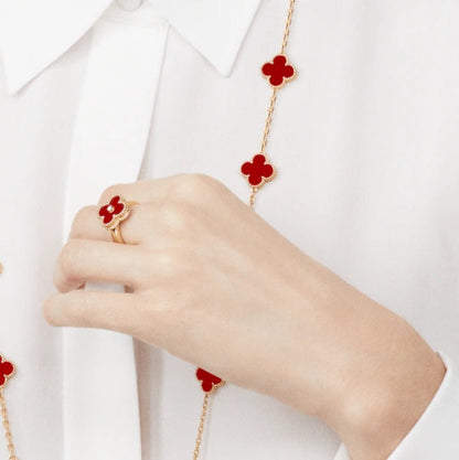 [Panda Jewelry]CLOVER CARNELIAN RING ROSE GOLD DIAMOND