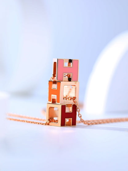 [Panda Jewelry]H CAGE PINK GOLD NECKLACE