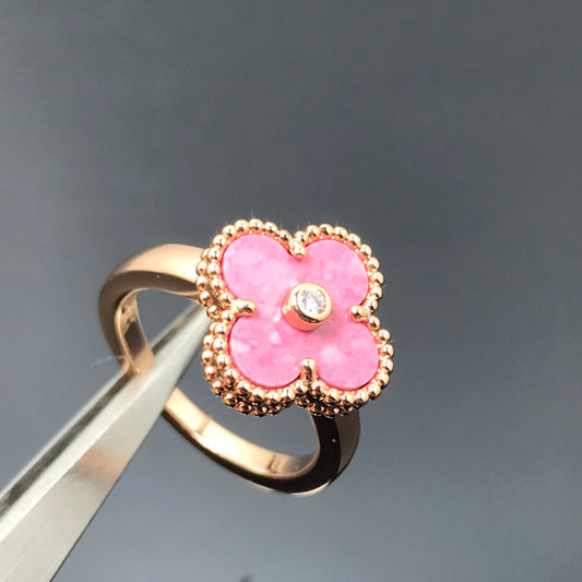 [Panda Jewelry]CLOVER RHODONITE ROSE GOLD RING