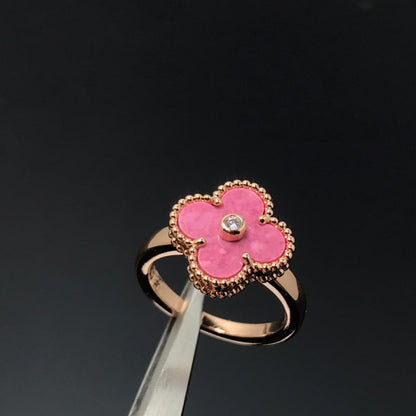 [Panda Jewelry]CLOVER RHODONITE ROSE GOLD RING