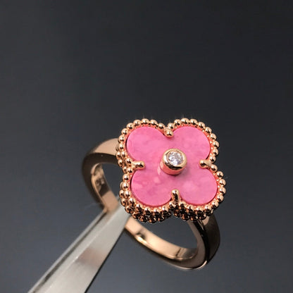 [Panda Jewelry]CLOVER RHODONITE ROSE GOLD RING