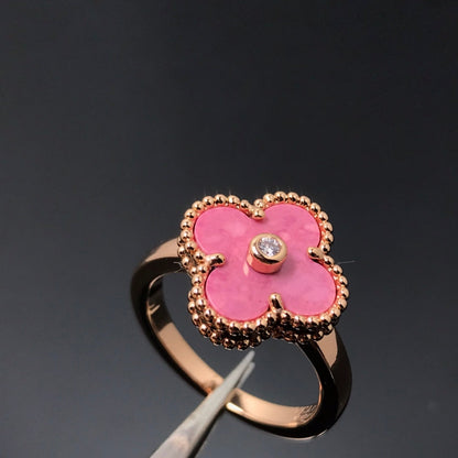 [Panda Jewelry]CLOVER RHODONITE ROSE GOLD RING
