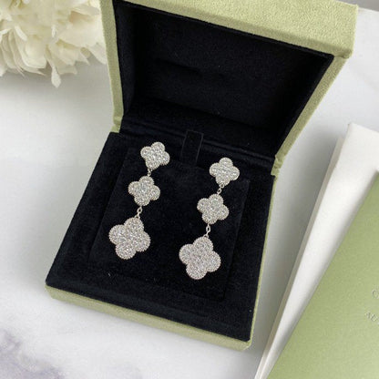 [Panda Jewelry]CLOVER 3 MOTIF DIAMOND SILVER DROP EARRINGS