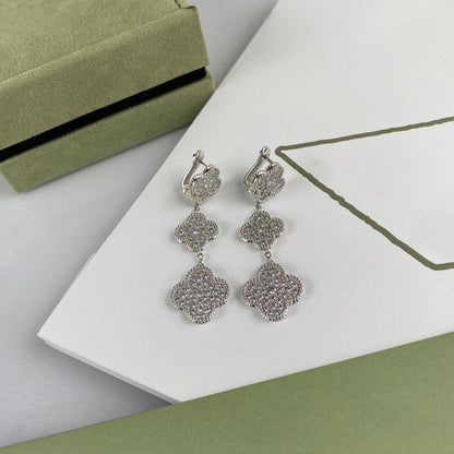 [Panda Jewelry]CLOVER 3 MOTIF DIAMOND SILVER DROP EARRINGS