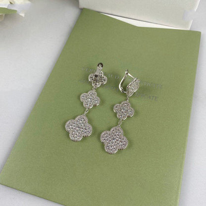 [Panda Jewelry]CLOVER 3 MOTIF DIAMOND SILVER DROP EARRINGS