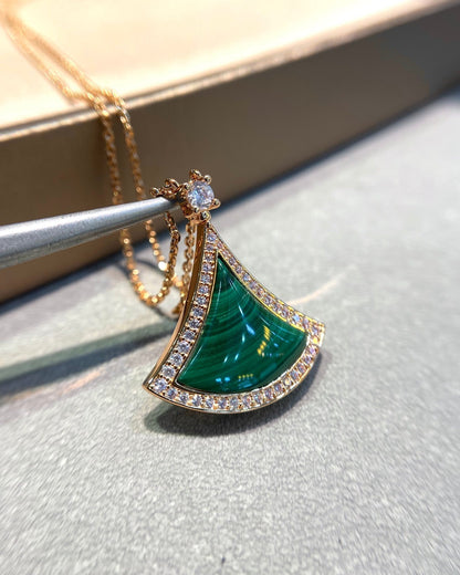 [Panda Jewelry]DREAM MALACHITE DIAMOND PAVED PINK GOLD NECKLACE