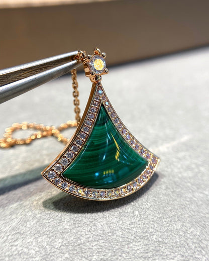 [Panda Jewelry]DREAM MALACHITE DIAMOND PAVED PINK GOLD NECKLACE
