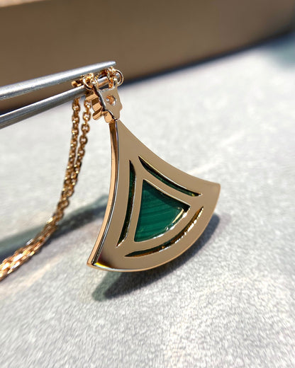 [Panda Jewelry]DREAM MALACHITE DIAMOND PAVED PINK GOLD NECKLACE