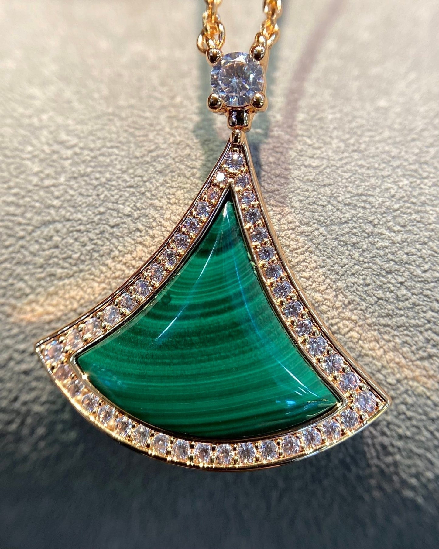 [Panda Jewelry]DREAM MALACHITE DIAMOND PAVED PINK GOLD NECKLACE