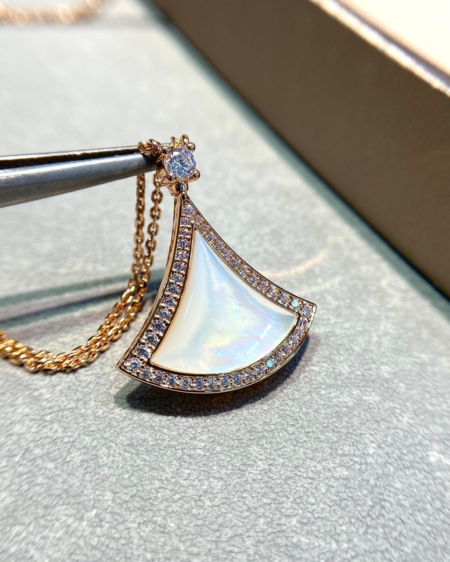 [Panda Jewelry]DREAM MOP DIAMOND PAVED PINK GOLD NECKLACE