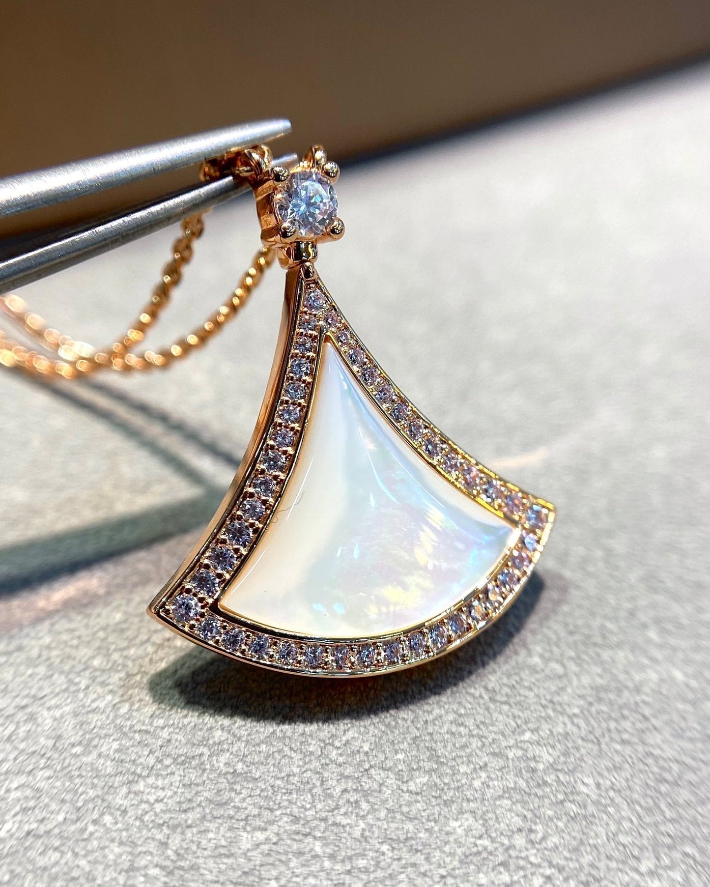 [Panda Jewelry]DREAM MOP DIAMOND PAVED PINK GOLD NECKLACE