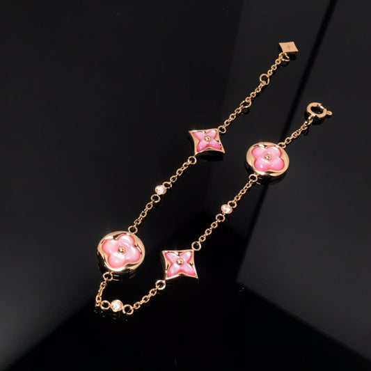 [Panda Jewelry]STAR AND SUN 4 MOTIF PINK MOP PINK GOLD BRACELET