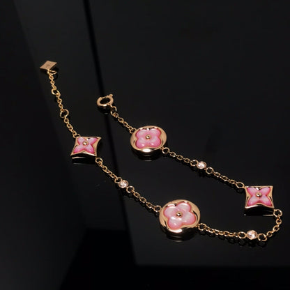 [Panda Jewelry]STAR AND SUN 4 MOTIF PINK MOP PINK GOLD BRACELET