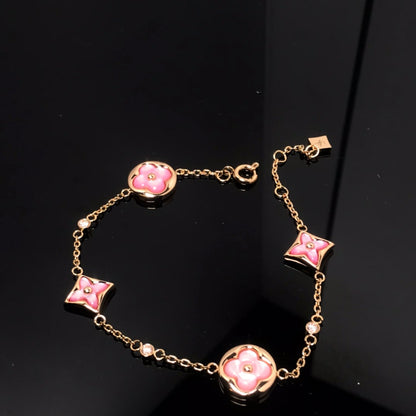 [Panda Jewelry]STAR AND SUN 4 MOTIF PINK MOP PINK GOLD BRACELET