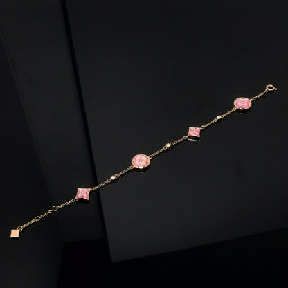 [Panda Jewelry]STAR AND SUN 4 MOTIF PINK MOP PINK GOLD BRACELET