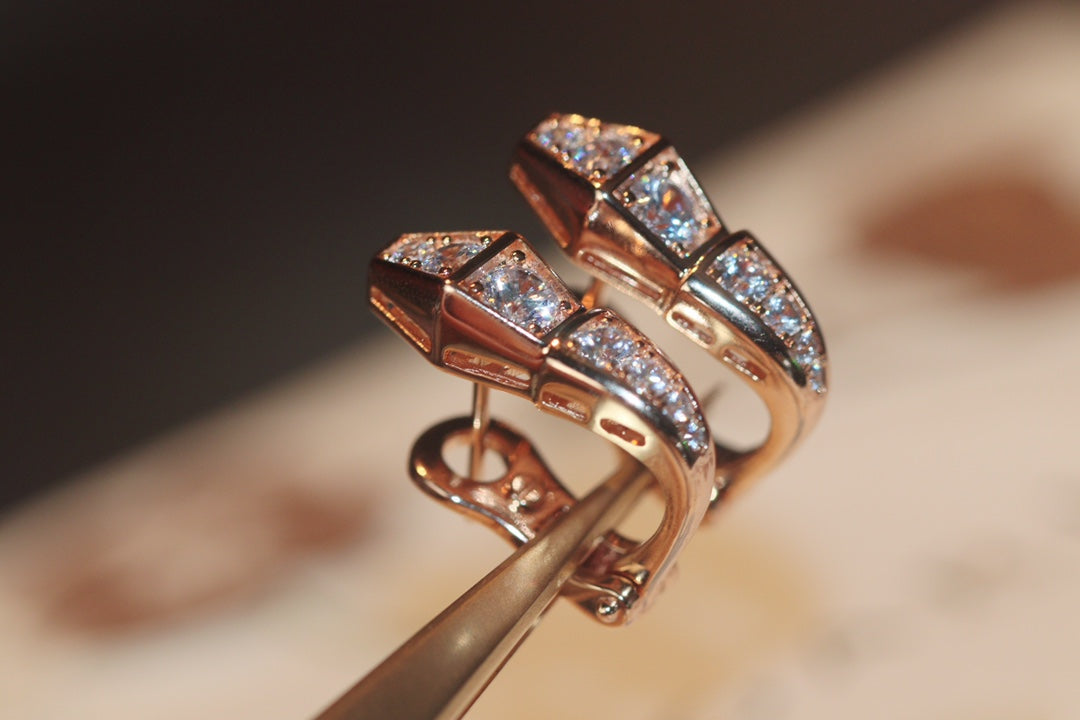 [Panda Jewelry]SERPENT PINK GOLD DIAMOND EARRINGS
