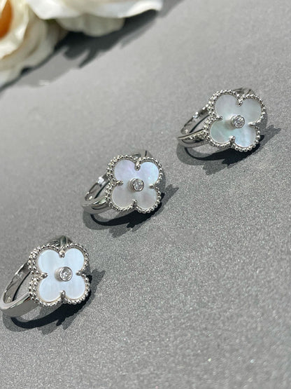 [Panda Jewelry]CLOVER SILVER MOP DIAMOND RING