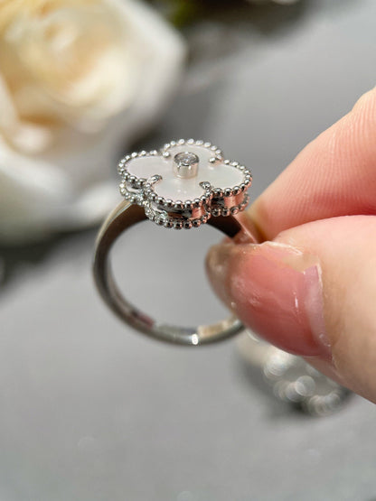 [Panda Jewelry]CLOVER SILVER MOP DIAMOND RING