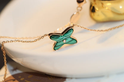 [Panda Jewelry]JEUX MALACHITE 1 DIAMOND PINK GOLD NECKLACE