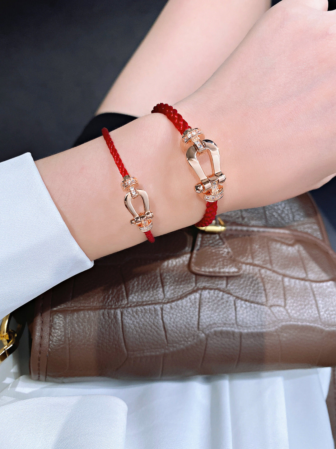 [Panda Jewelry]FORCE 10 HALF DIAMOND PINK GOLD RED CORDERI LARGE AND MEDIUM MODEL