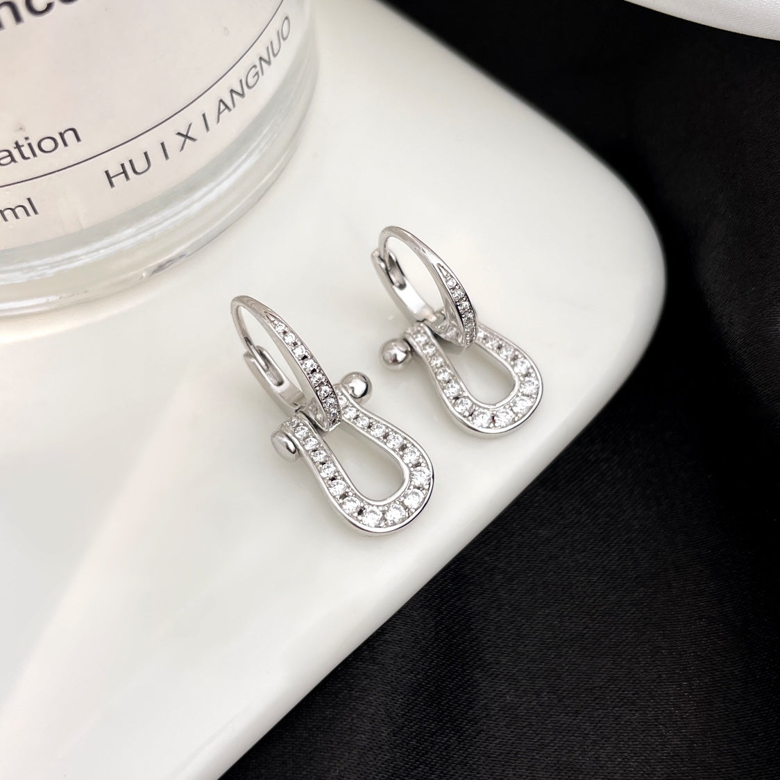 [Panda Jewelry]FORCE 10 FULL DIAMOND DROP EARRINGS MEDIUM MODEL