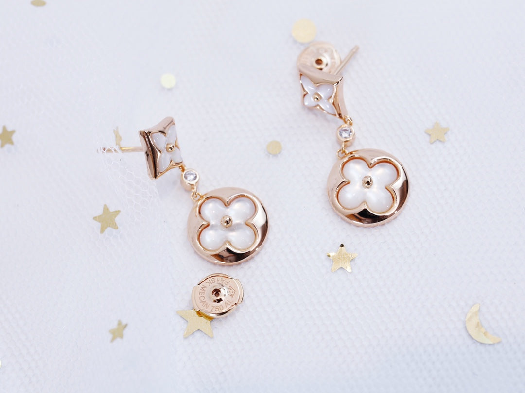 [Panda Jewelry]STAR AND SUN PINK GOLD MOP DROP EARRINGS