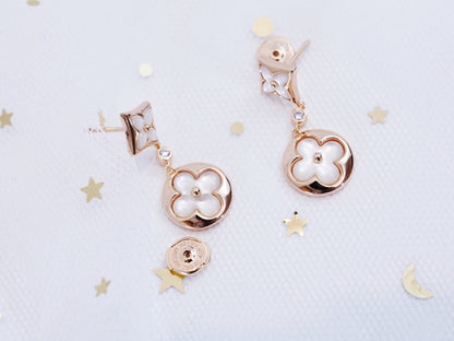 [Panda Jewelry]STAR AND SUN PINK GOLD MOP DROP EARRINGS