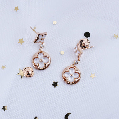 [Panda Jewelry]STAR AND SUN PINK GOLD MOP DROP EARRINGS