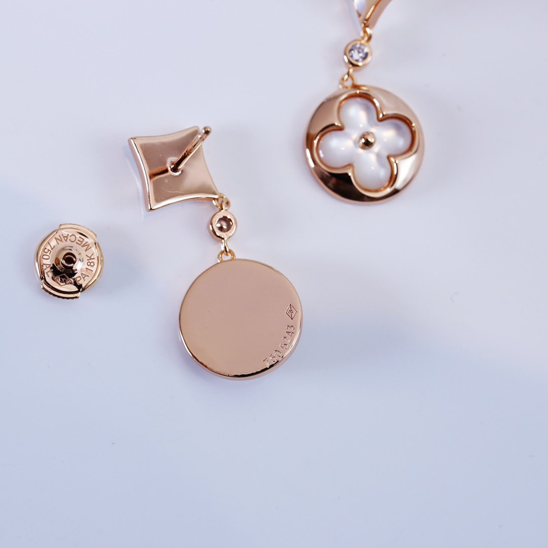[Panda Jewelry]STAR AND SUN PINK GOLD MOP DROP EARRINGS
