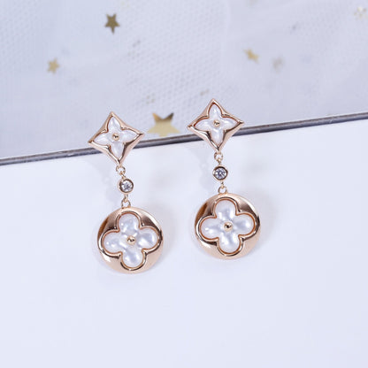 [Panda Jewelry]STAR AND SUN PINK GOLD MOP DROP EARRINGS