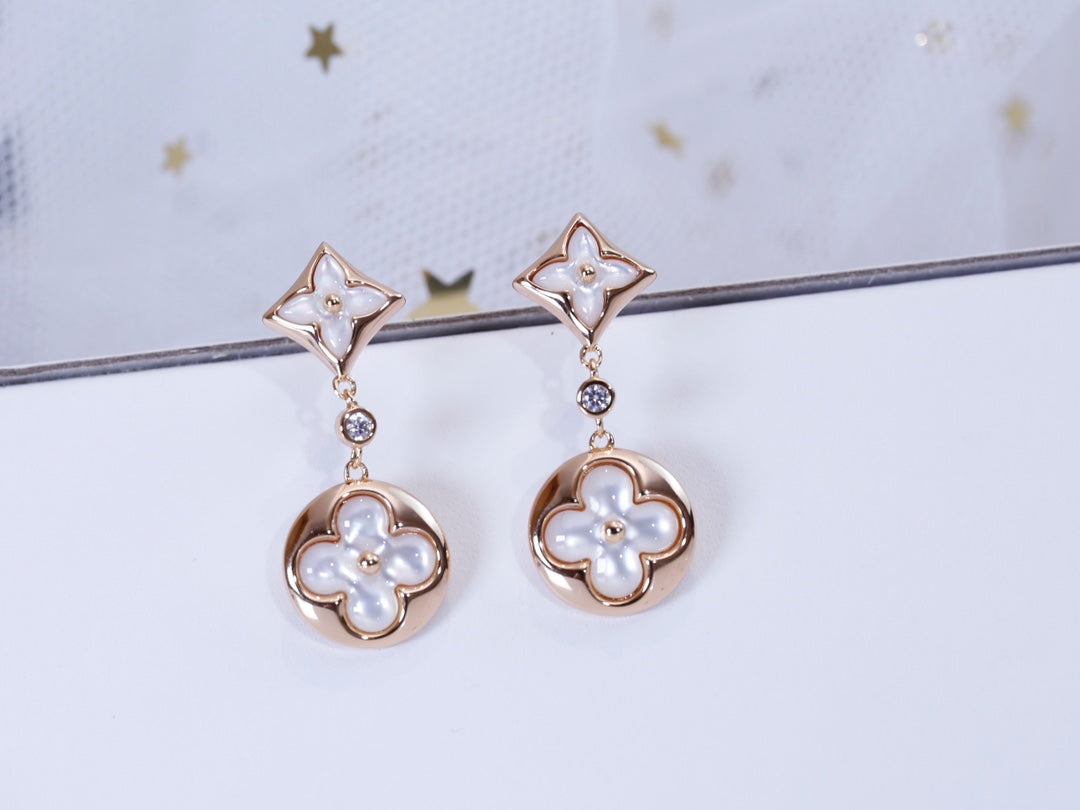 [Panda Jewelry]STAR AND SUN PINK GOLD MOP DROP EARRINGS