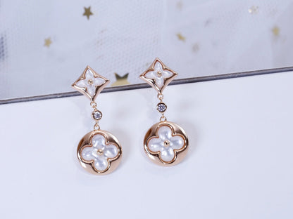 [Panda Jewelry]STAR AND SUN PINK GOLD MOP DROP EARRINGS