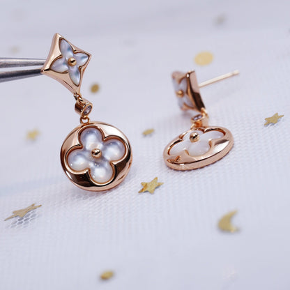 [Panda Jewelry]STAR AND SUN PINK GOLD MOP DROP EARRINGS