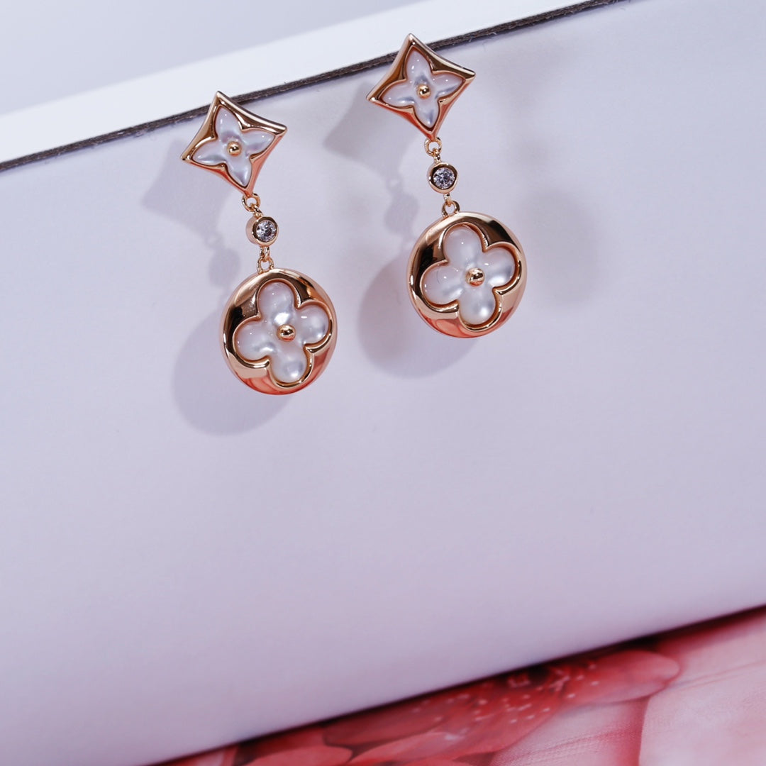 [Panda Jewelry]STAR AND SUN PINK GOLD MOP DROP EARRINGS