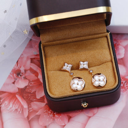 [Panda Jewelry]STAR AND SUN PINK GOLD MOP DROP EARRINGS