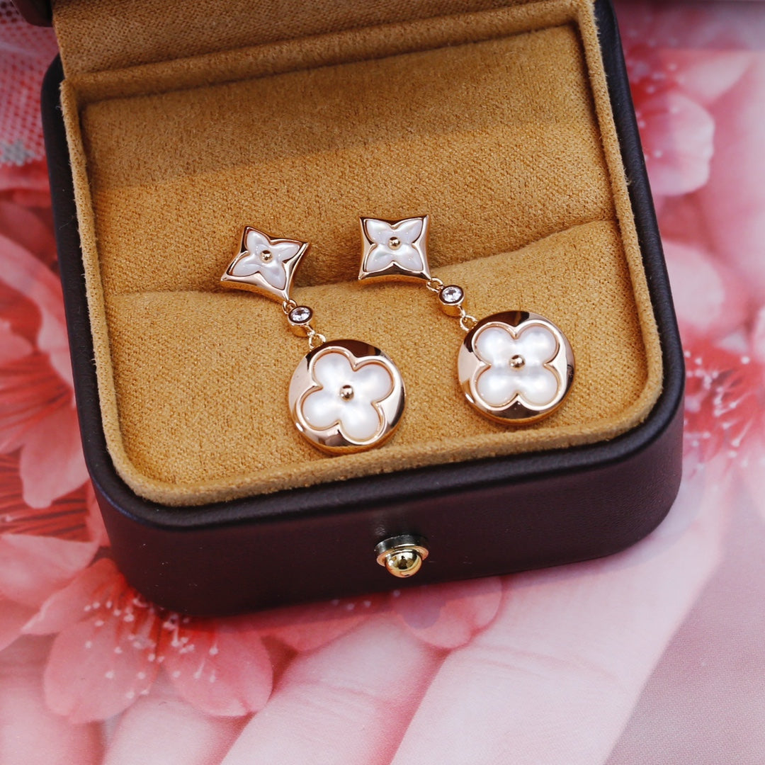 [Panda Jewelry]STAR AND SUN PINK GOLD MOP DROP EARRINGS