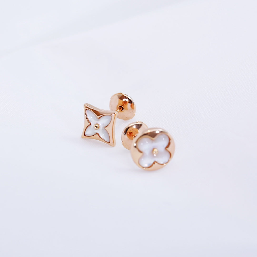 [Panda Jewelry]STAR AND SUN PINK GOLD MOP STUD EARRINGS