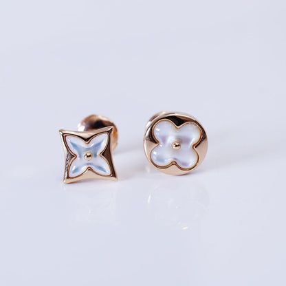 [Panda Jewelry]STAR AND SUN PINK GOLD MOP STUD EARRINGS