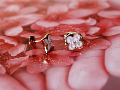 [Panda Jewelry]STAR AND SUN PINK GOLD MOP STUD EARRINGS